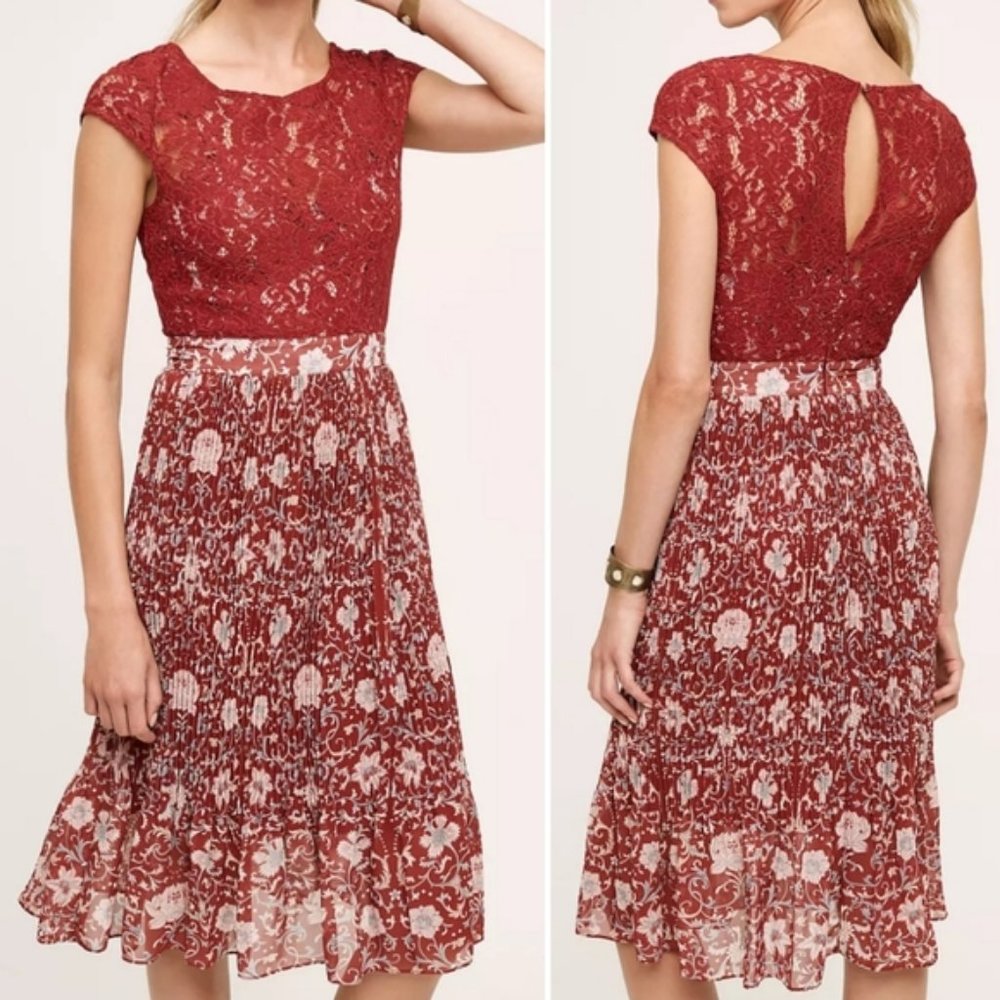 Anthropologie Red Lace Floral Dress